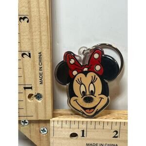 Disney Minnie Mouse Keychain Cute Acrylic Cartoon Key Ring Red Bow Charm